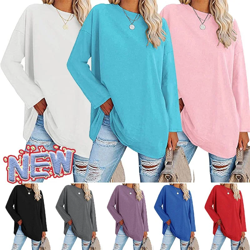 2022 Fashion Women Tops Spring and Autumn Long Sleeve Casual Loose Pullovers Solid Color T-shirts Winter Bottoming Shirts