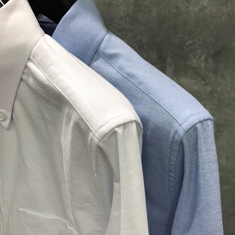 TB THOM Fashion Shirts Men Slim Sleeve Stripes Design Casual Shirt Spring Autumn High Quality Oxford Solid Men's TB Clothing