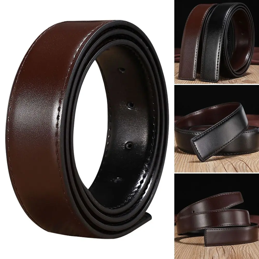 Craft DIY Replacement Casual No Buckle Girdle Double-sided Genuine Leather Belt 3.3cm with Hole Classic Waistband