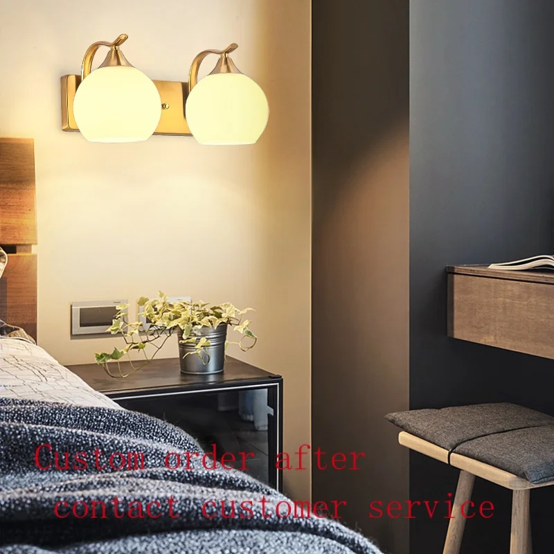 

2022 new all-copper composite wall lamp European modern simple bedroom bedside glass wall lamp background wall lamp