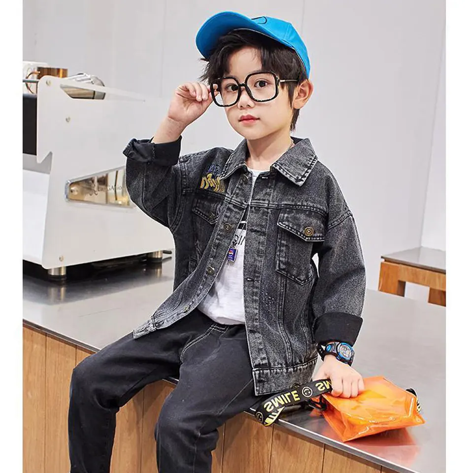 

New Sale Boys Clothes 8 Years Blue/Black Color Spring Autumn Baby Boy Jacket Outwear Short Style Casual Kid Denim Jean Jacket