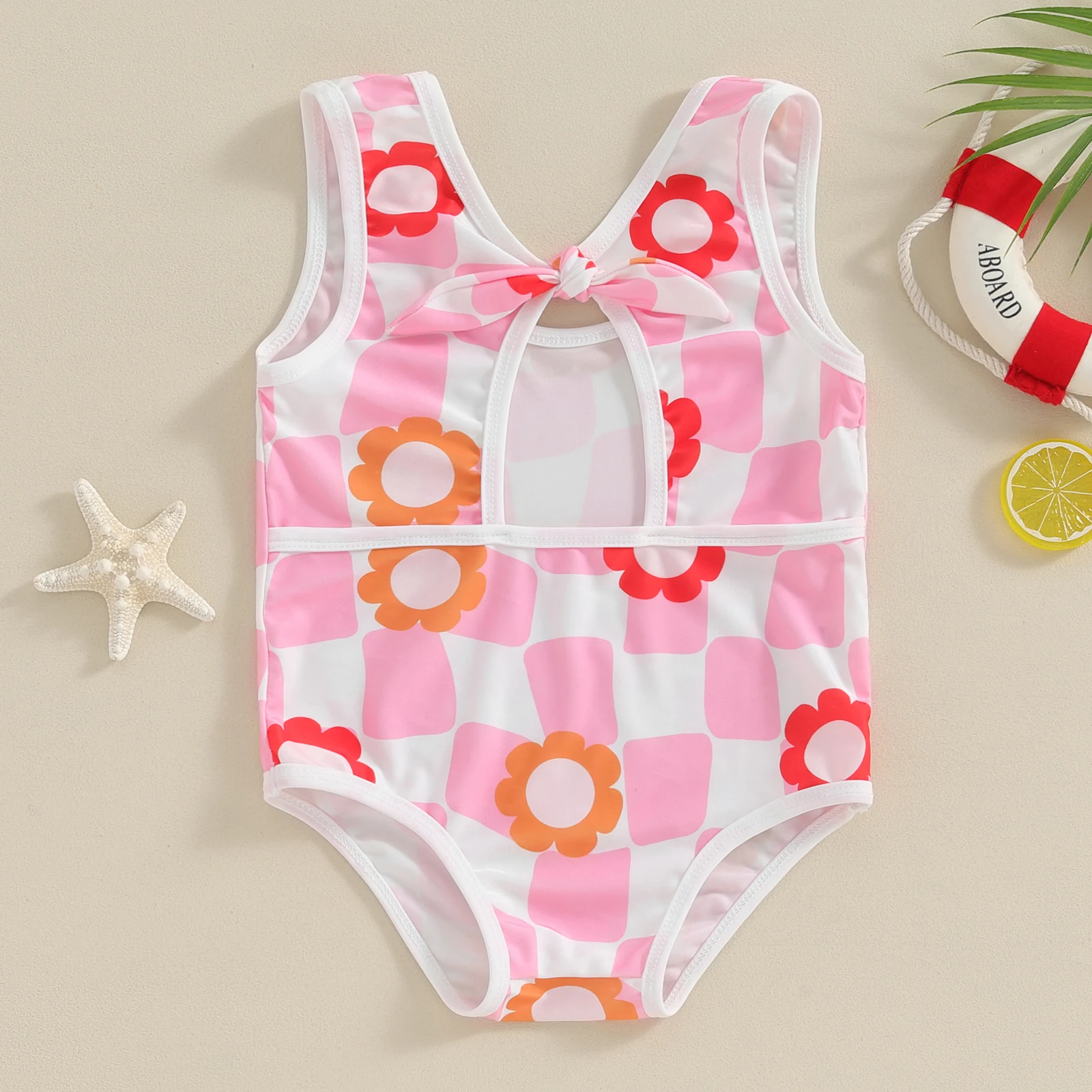 

BeQeuewll Baby Girl Swimsuits Summer Floral Print Knotted Cutout Sleeveless Jumpsuit Beachwear for Toddler Bathing Suits