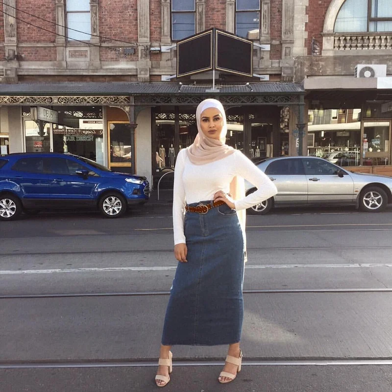 Denim Dubai Long Pencil Skirt Muslim Women's Hijab Turkish Islamic Clothing High Waist Arab Tight Skirt Caftan Marocain Kaftan