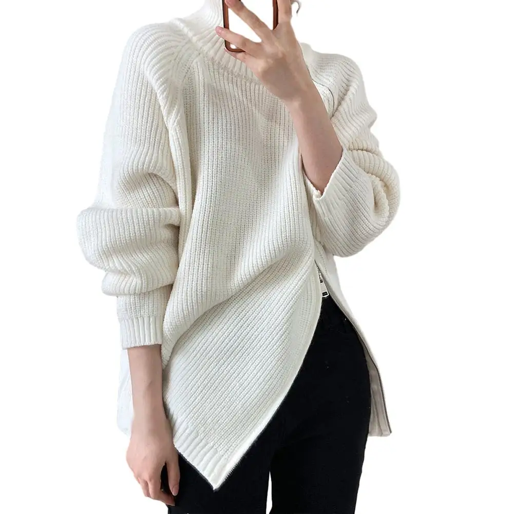 

Female Women Sweater Autumn Winter Casual Daily High-Neck Knitted Lazy Style Long-sleeved Slight Strech Stylish