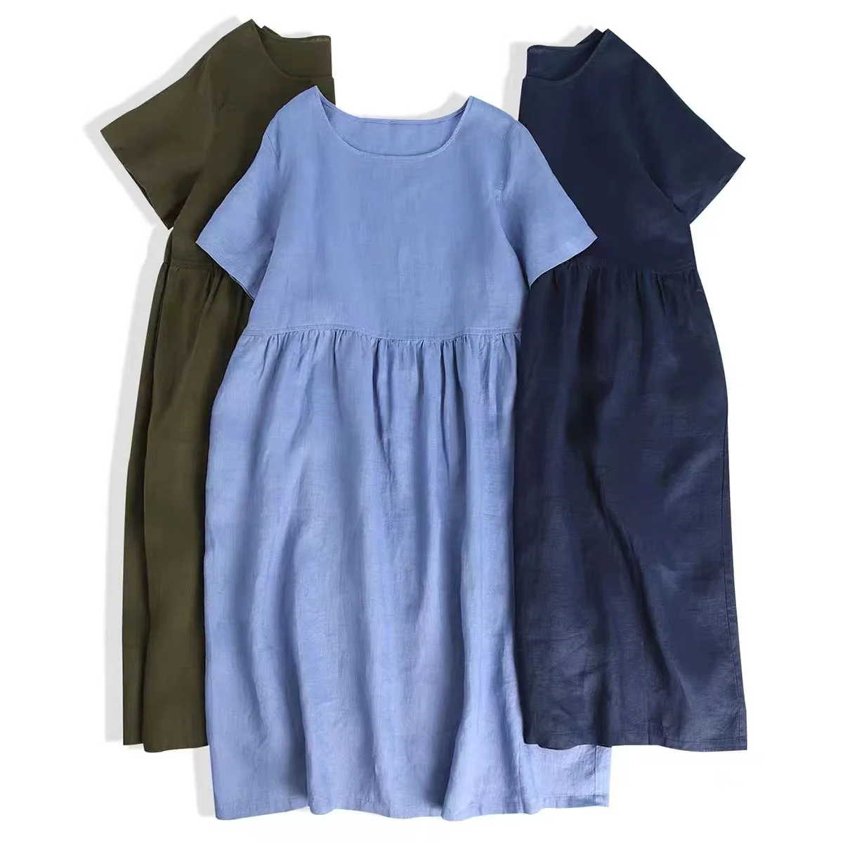 

Thin Cotton Linen Short Sleeve Dress Doll Dress Loose Swing Dress Women Summer