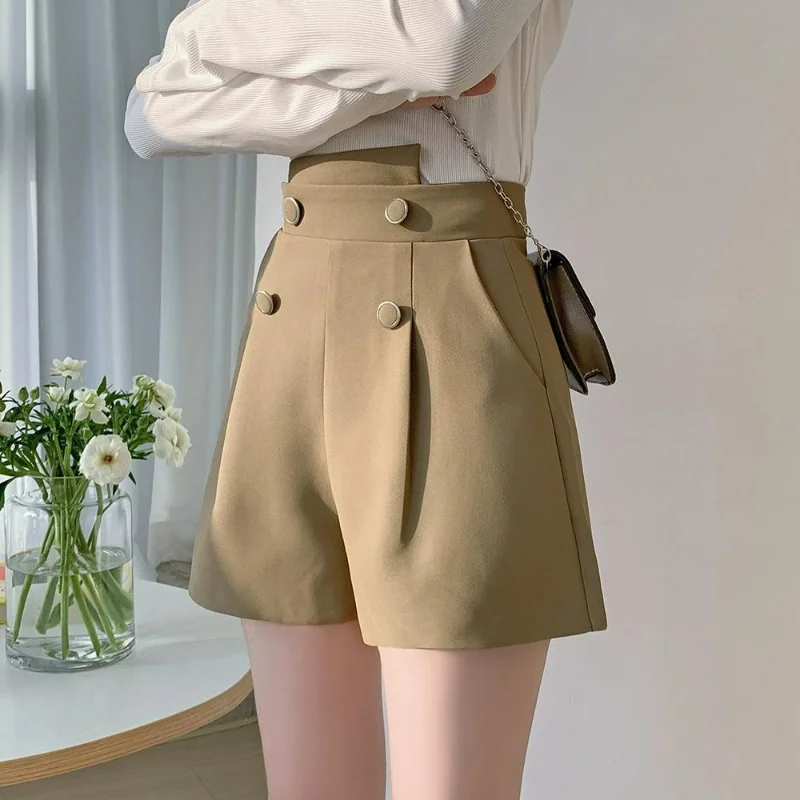 

Тонкие Костюмные шорты для женщин, Новинка лета 2023, облегающие трапециевидные универсальные шорты с высокой талией в Корейском стиле, закрывающие мясо, женские шорты