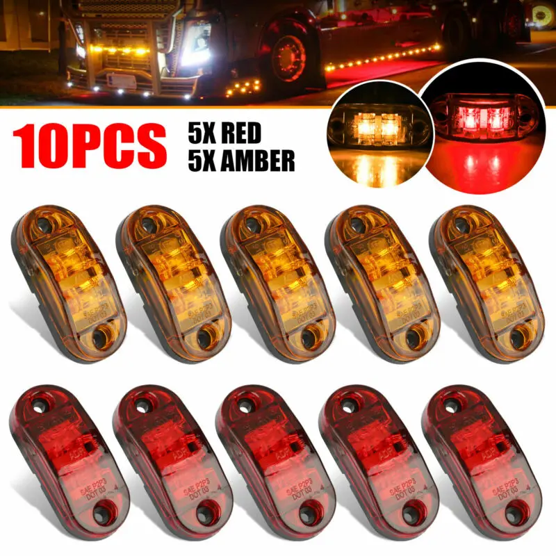 

5x Amber+ 5x Red LED Car Truck Trailer RV Oval 2.5" Side Clearance Marker Lights Automotive Universal LED Signal Edge Lights