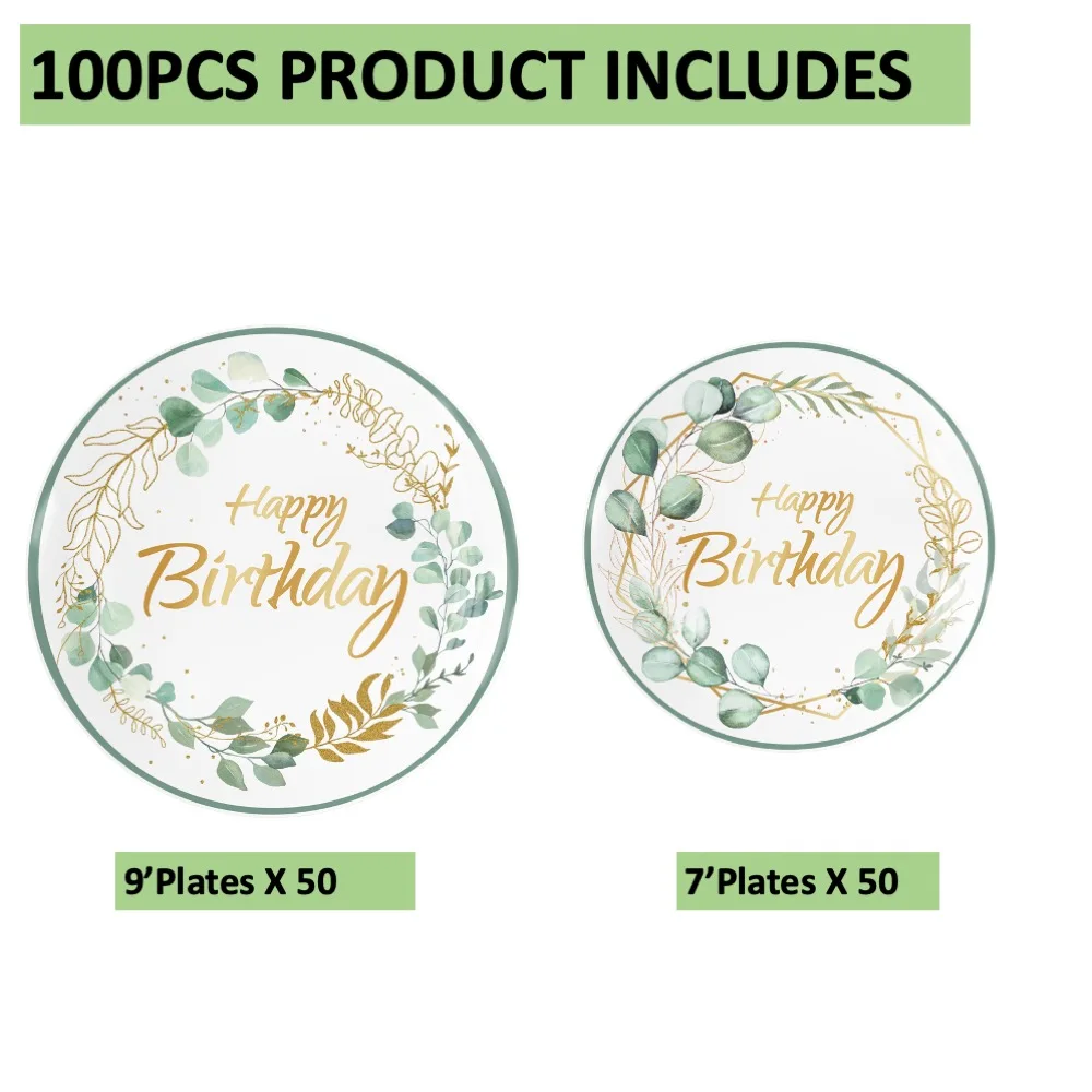 

Birthday 100PCS 7'9inch Plates Set For Birthday Baby shower Wedding Children's Day Dinner Gathering School Day Celebrations