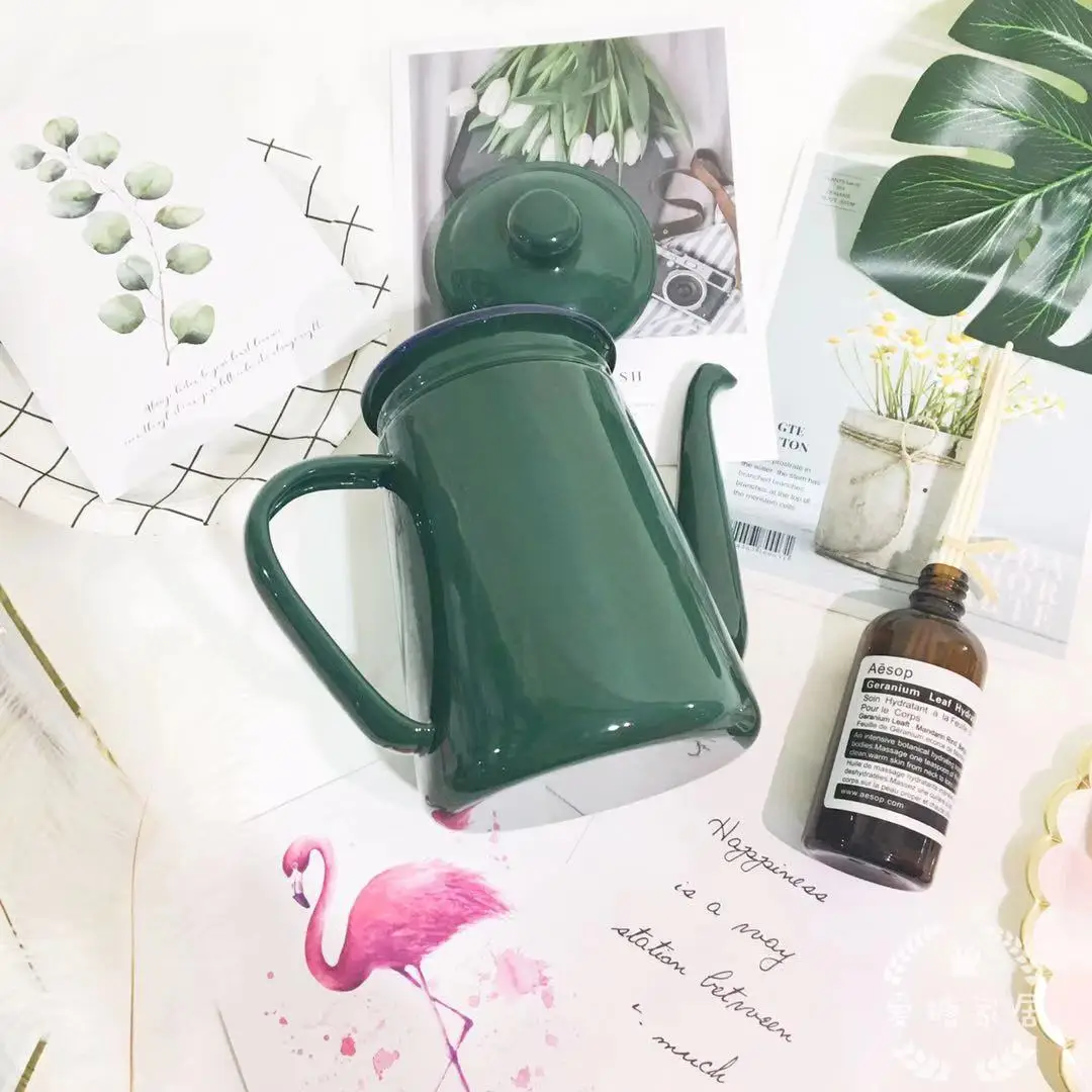 

Enamelled thick enamel enamel coffee pot Enamel flower tea pot coffee hand brew pot cooler Valentine's Day Father's Day gift