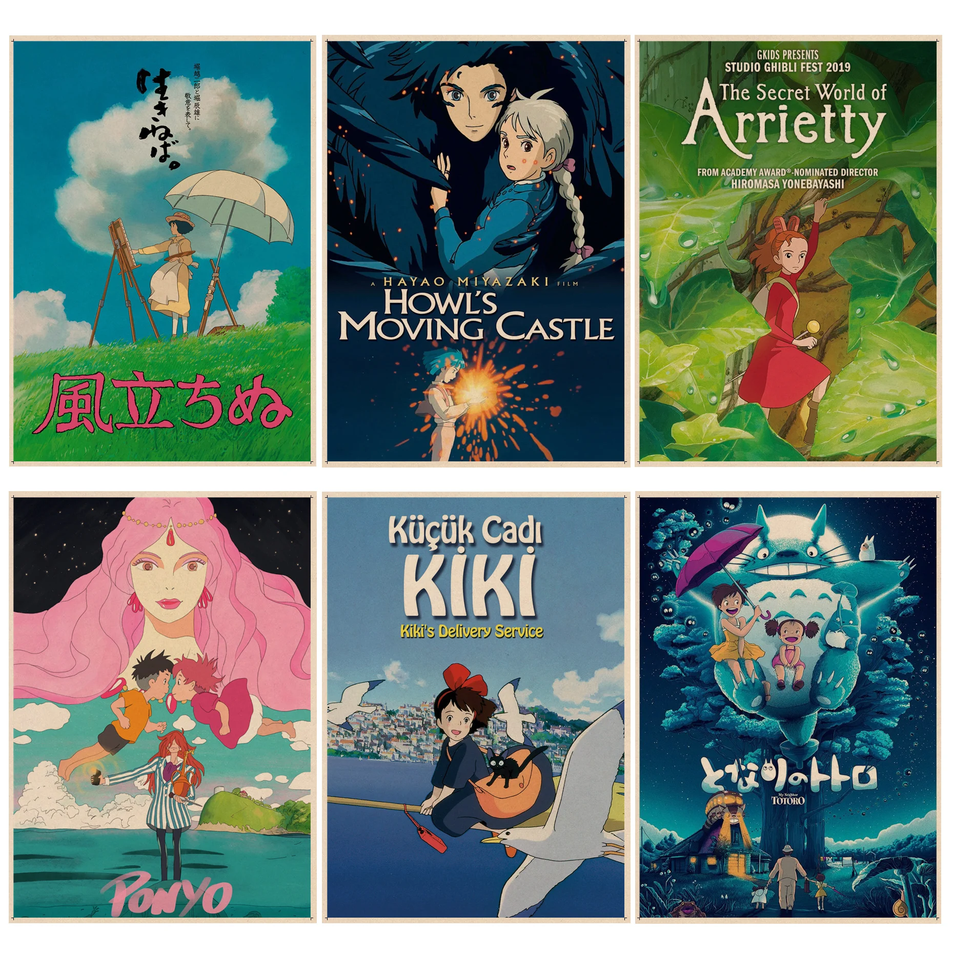 

Hayao Miyazaki Anime Character Collection Movie Posters For Living Room Bar Decoration Home Decor