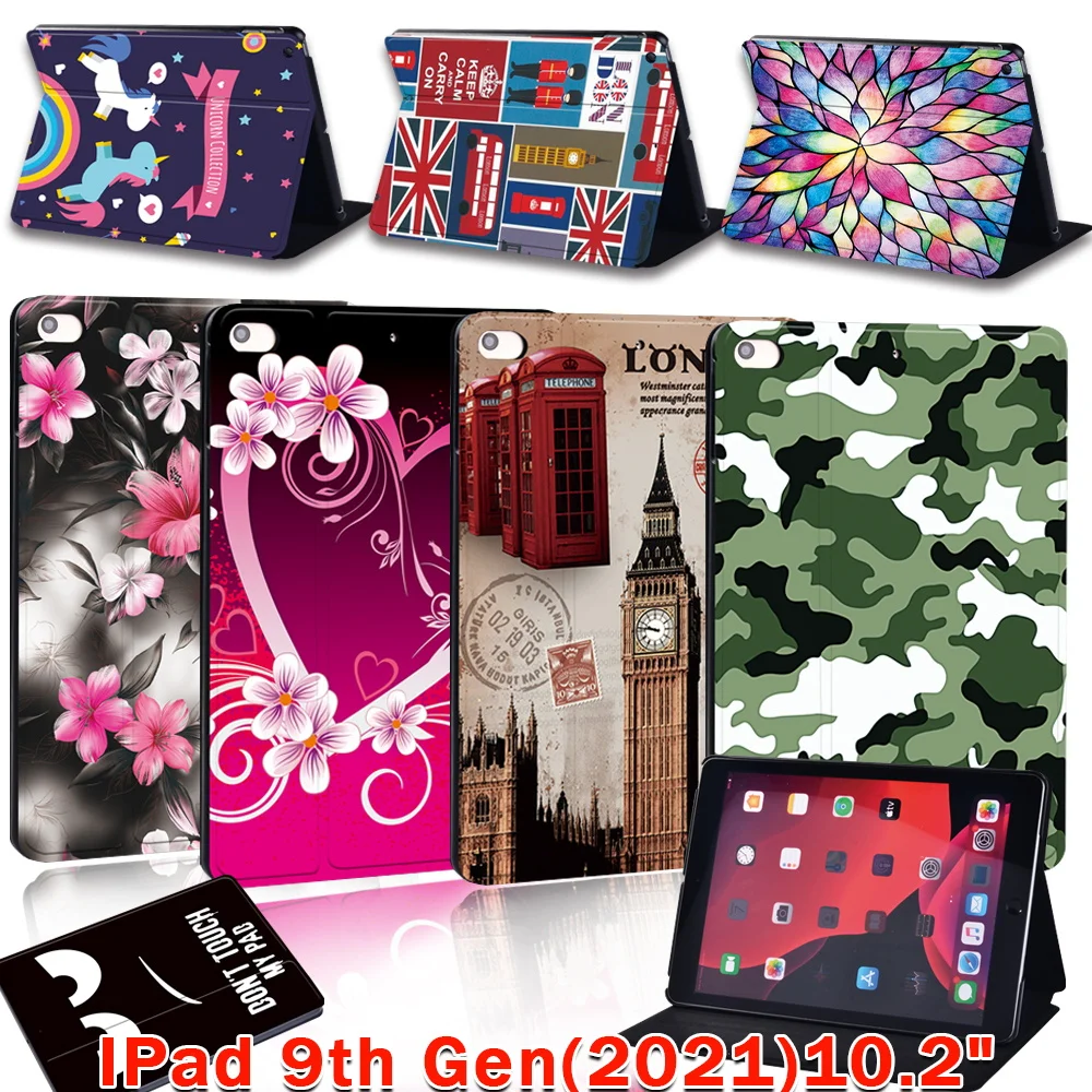 

Case for IPad 9th Generation 10.2 inch 2021 Folio Leather Cover for Ipad 9 Old Image Pattern Tablet Folding Stand Cover Case