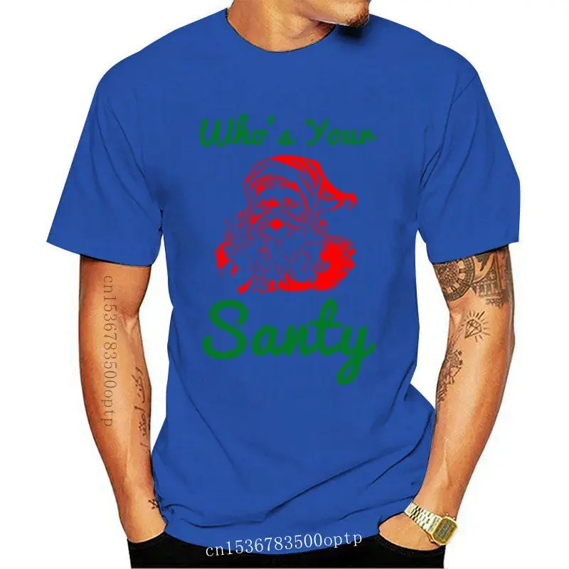 

Camiseta con estampado de Who's your Santy para hombre y mujer, de manga corta Camisa de algodón con cuello redondo, color rojo