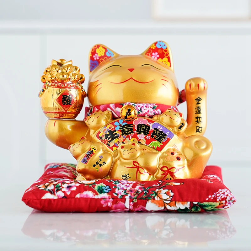 7 5-дюймовый керамический орнамент Maneki Neko золотой фарфор Lucky Fortune Cat китайское