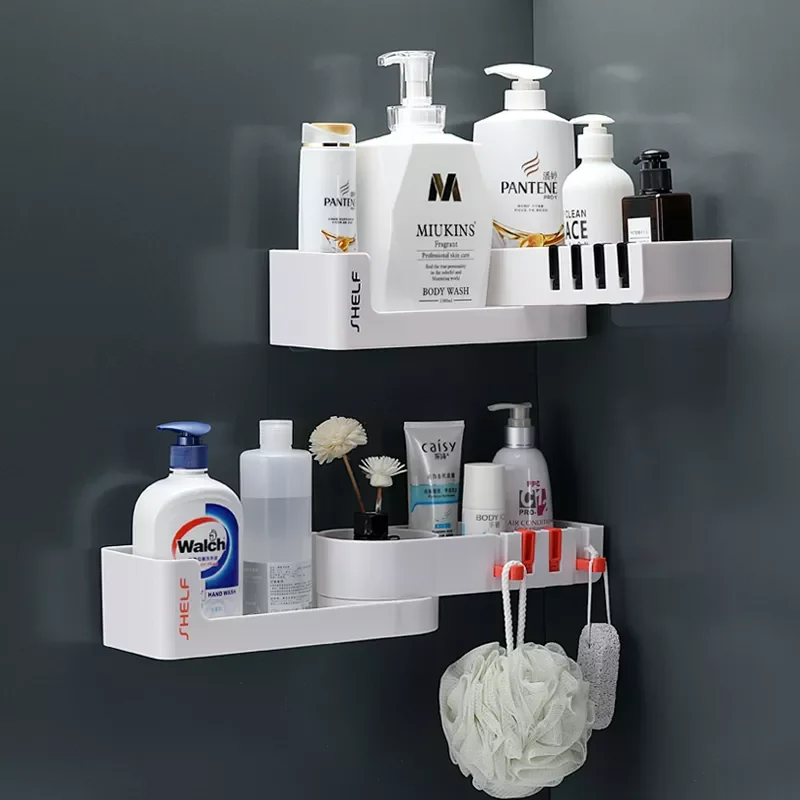 

2023 Bathroom Shelf Corner Shelves Shampoo Holder Kitchen Storage Rack Mess Shower Organizer Wall Bathroom Accessories Free Pun
