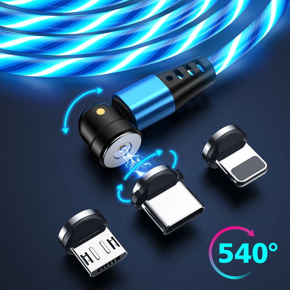 Светящийся USB Магнитный кабель AUFU Flow для Samsung LED Micro Type C зарядное устройство для iPhone Huawei Xiaomi