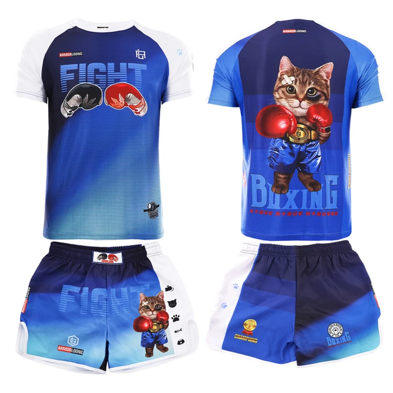 

Boxing Shorts Muay Thai T-Shirt Blue Rashguard Jiujitsu MMA Shirt Kickboxing Shorts Training Competition Fight Martial Arts Suit