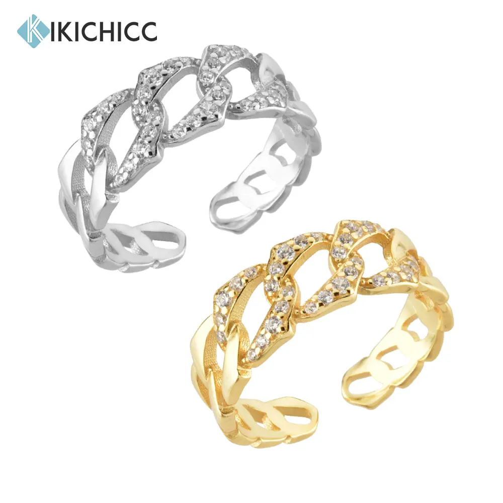 

KIKICHICC 925 Sterling Silver Gold Twist Chain Zircon CZ Resizable Rings Women Luxury Jewelry 2022 Crystal Adjustable Jewels