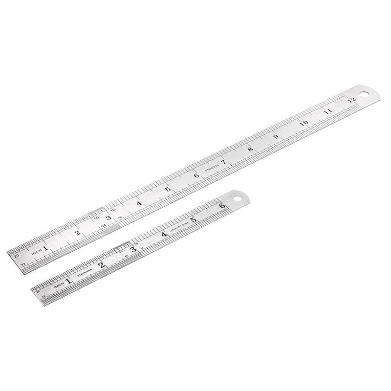 

2Pcs Stainless Steel Straight Ruler Metric Rule Precision Measuring Tool 15cm/6inch 30cm/12inch Engineering School Office Suppli