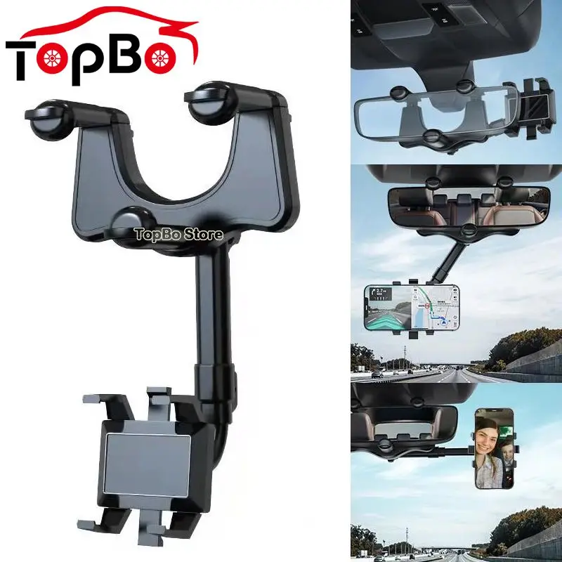 

Universal 360° Car Rearview Mirror Phone Holder Car Mount Phone and GPS Holder Adjustable Telescopic Car Phone Holder Support