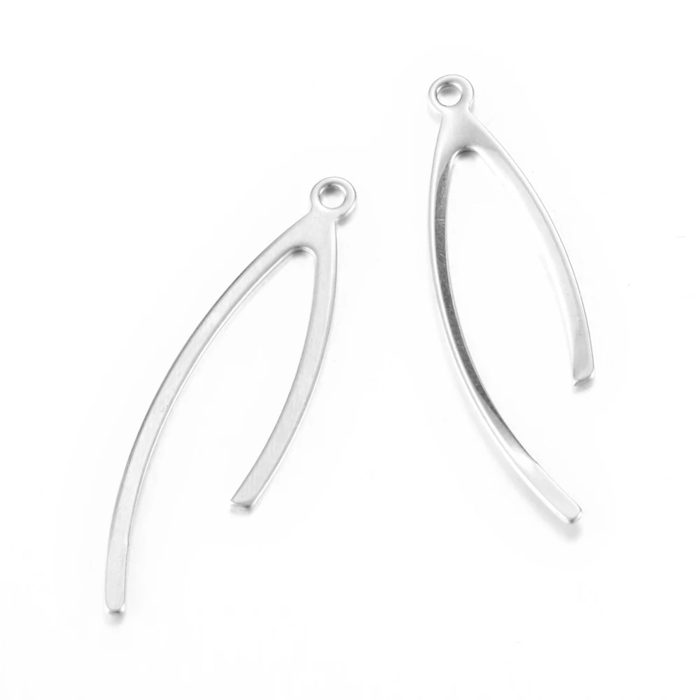 

10PCS 304 Stainless Steel Pendants Wishbone Stainless Steel Color 36.5x10x1mm Hole: 1.5mm