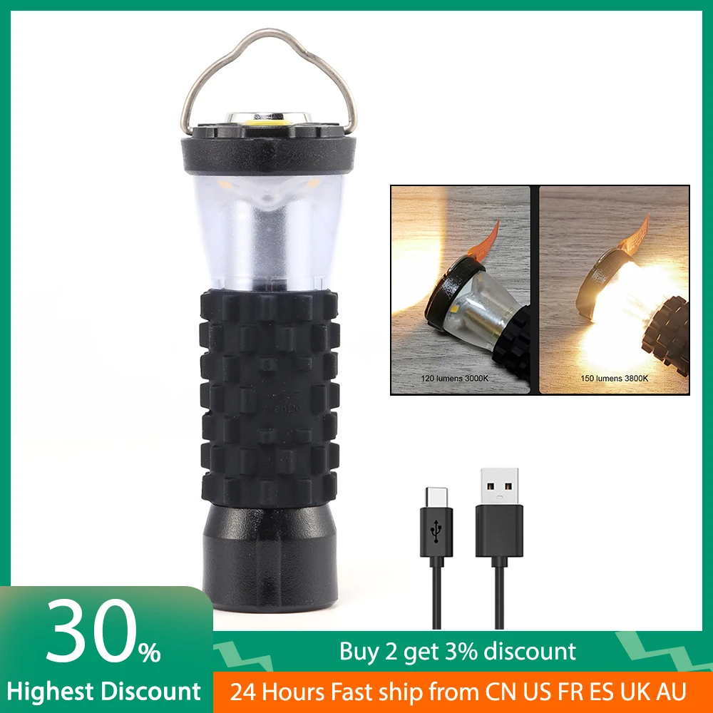 

Светодиодный фонарик для кемпинга с зарядкой через USB, 3 режима, портативный уличный походный тент, подвесные аварийные огни черного цвета