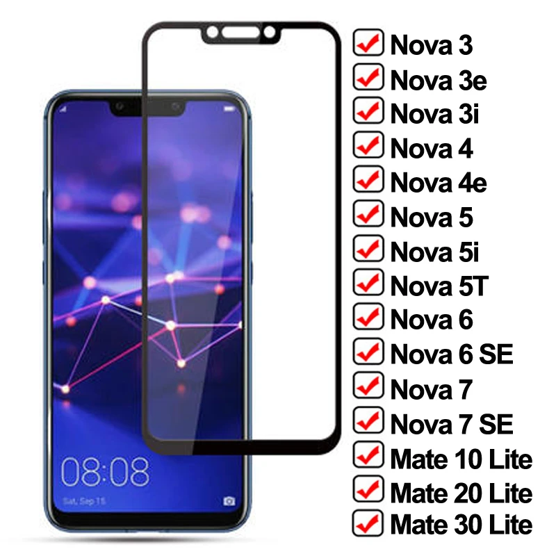 

11D Tempered Glass On the For Huawei Nova 7 6 SE 5 5i 5T 4 4E 3 3i 3T Screen Protector Mate 10 20 30 Lite Protective Glass Film