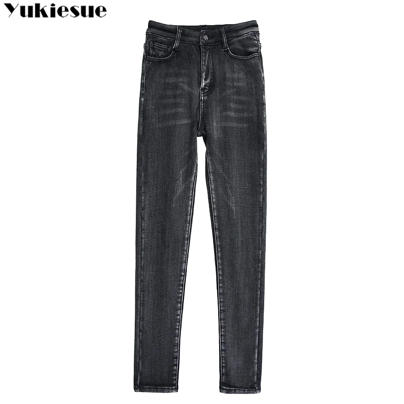 Уличные Женские джинсы-карандаш узкие джинсы женские с высокой талией плотные