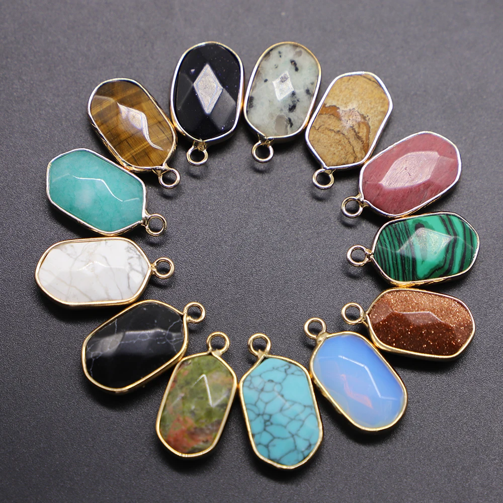 

Fashion Natural Stone Golden Plated Pendants Reiki Charms Agates Necklace for DIY Jewelry Bracelets Making 12Pcs Free Shipping