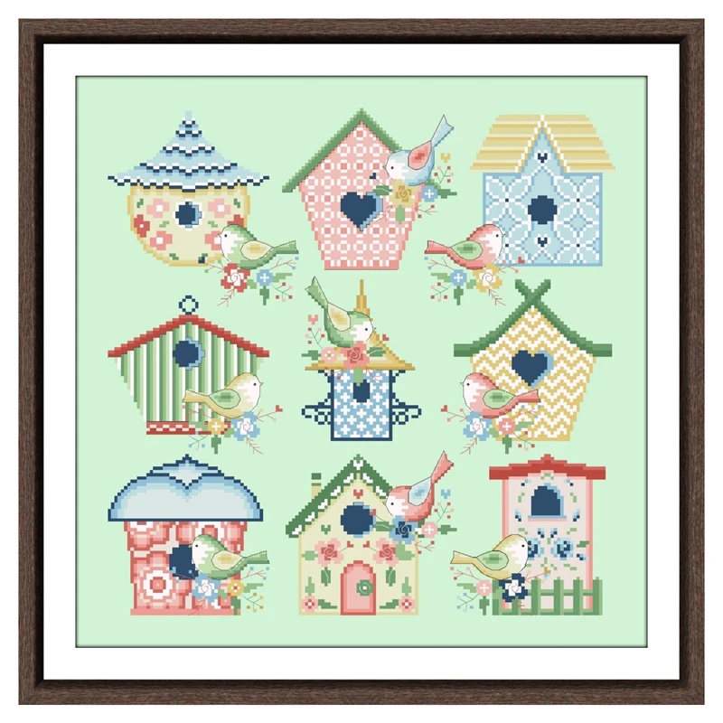 Beautiful birdhouse cross stitch kit cotton thread 18ct 14ct 11ct light green canvas stitching embroidery DIY