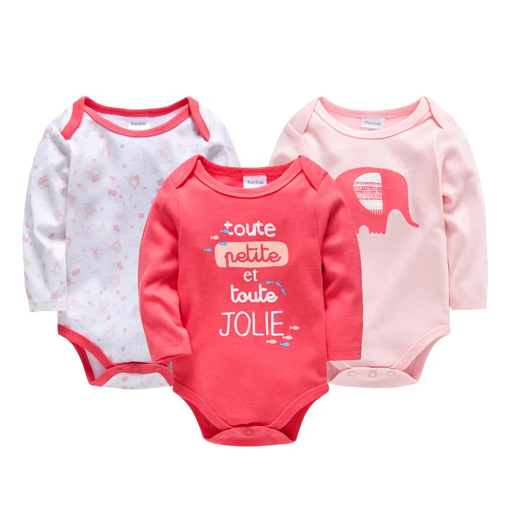 

2022 Baby Girls Clothes 3 Pcs/lot Long Sleeve O-Neck Cotton Cute Print Baby Bodysuit 0-24 Months Infant Clothing
