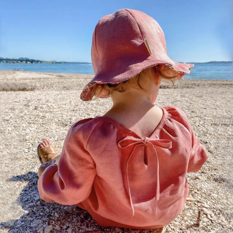 

Летняя тонкая уличная Солнцезащитная Ведерко для детей, милая Двусторонняя Панама с цветочным принтом, раздвижная широкополая Кепка