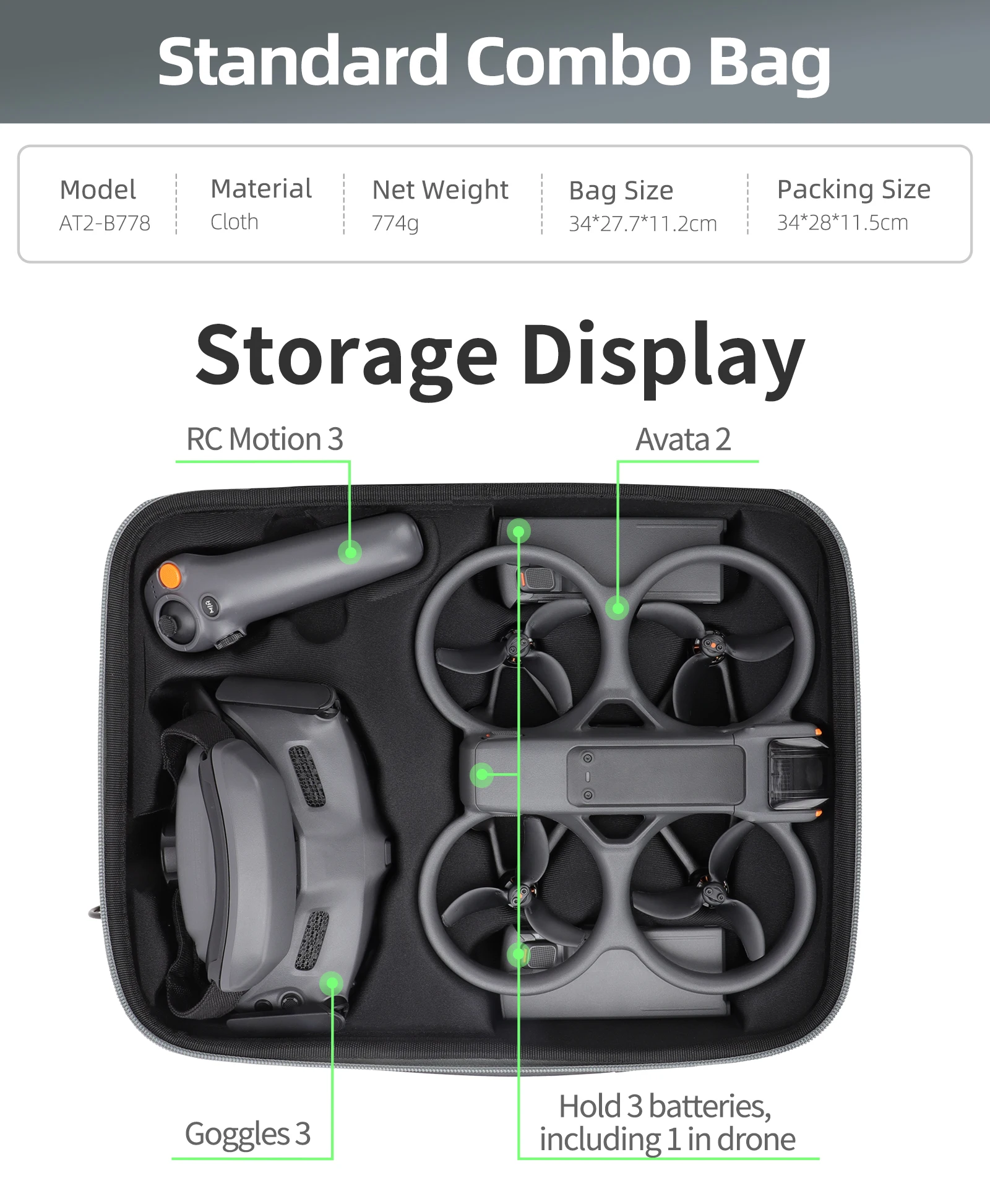 Фото Сумка для хранения DJI Avata 2, чехол для очков 3, портативная сумка для переноски DJI Avata 2, комплект аксессуаров FPV, сумка на плечо №4