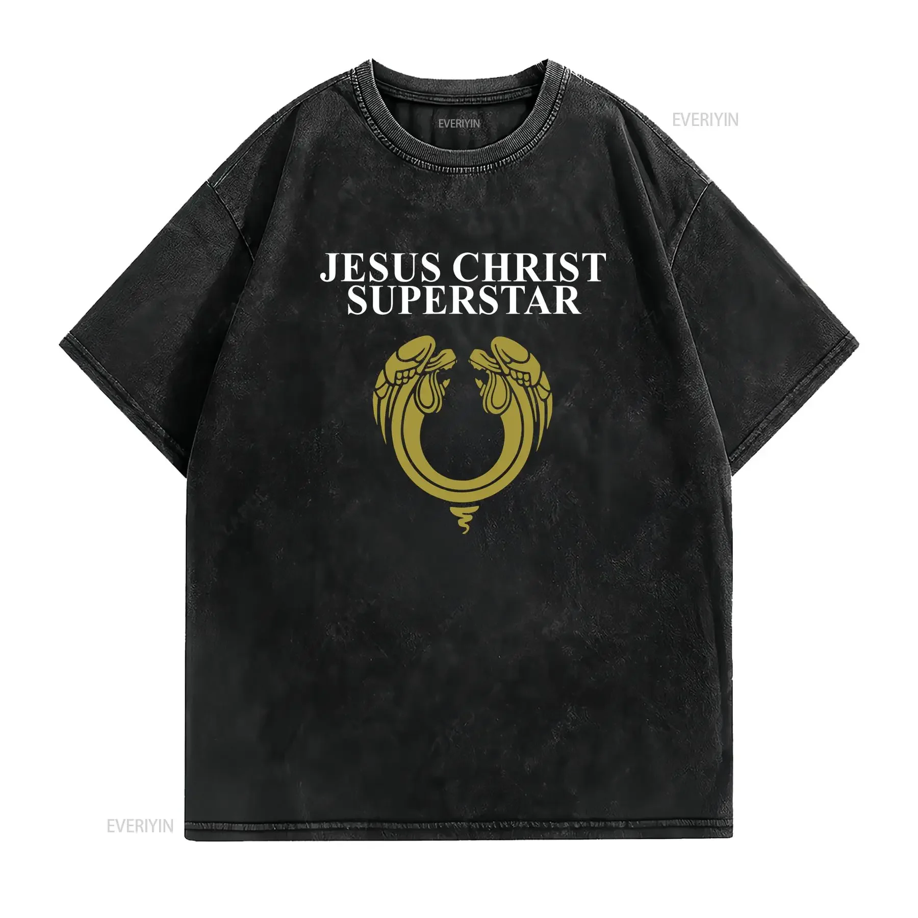 Фото Официальная черная футболка с классическим логотипом Jesus Christ Superstar' 1970, винтажная, с эффектом потертости, дышащая, мягкая, для повседневной носки, на день рождения №2
