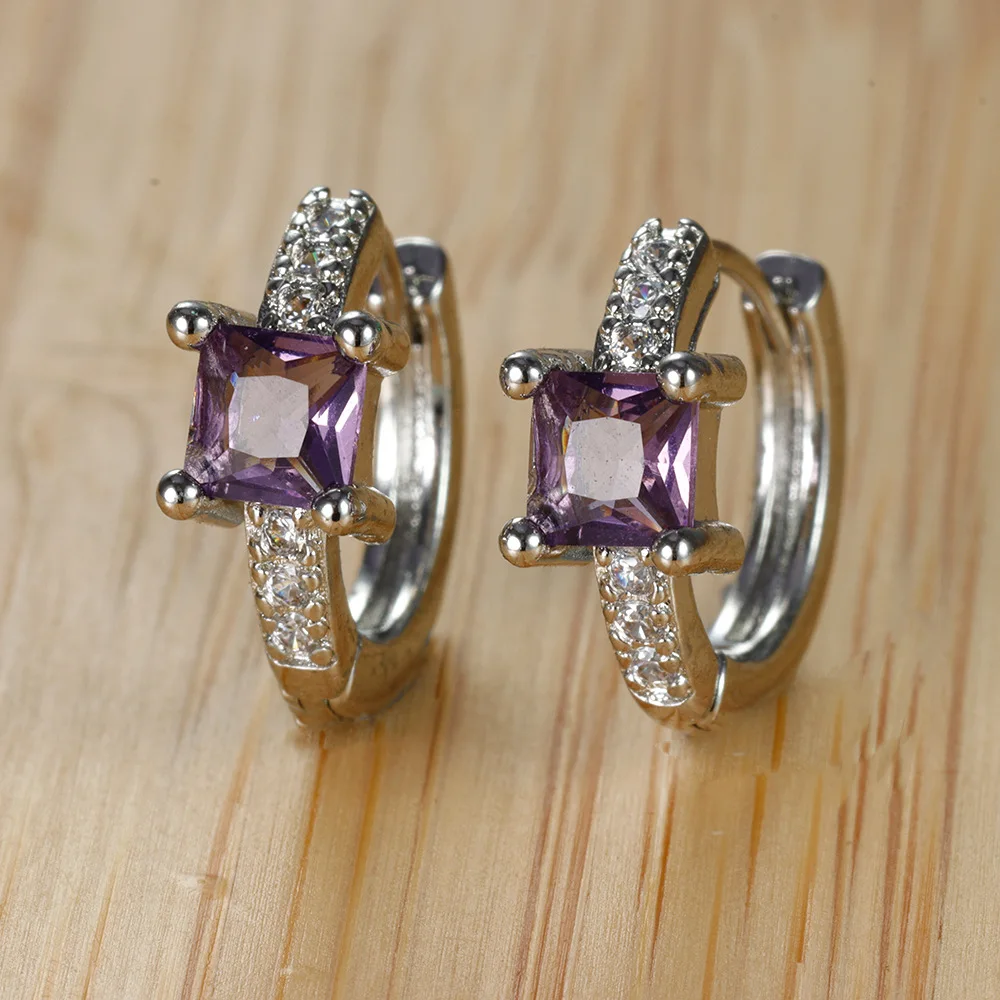 Серьги-нишевые квадратные цветные серьги с цирконием S925 серебряная булавка