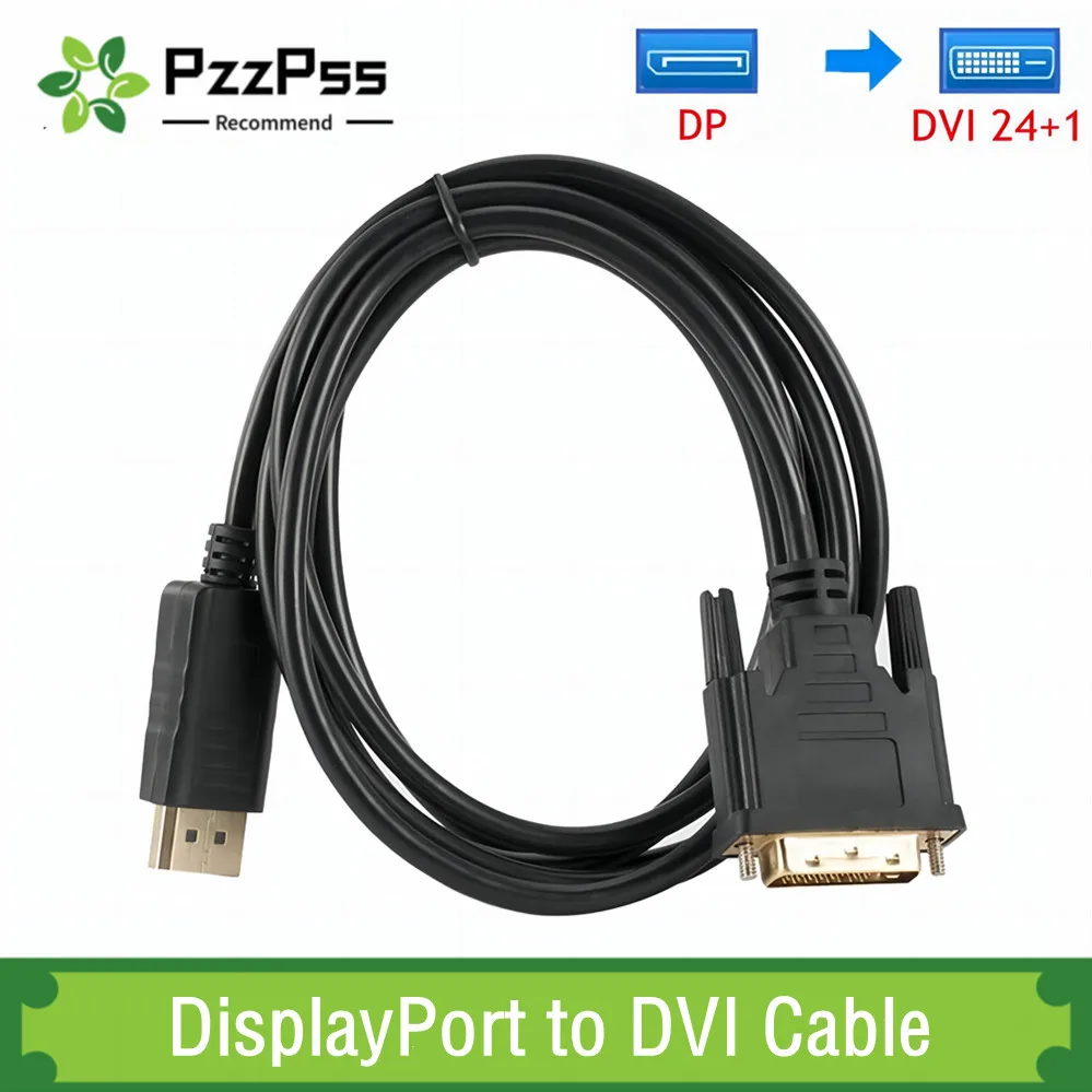 

Displayport to DVI Cable Adapter 1.8m DP to DVI Connection Converter HD 1080P Male to Male Adapter for HDTV PC Laptop Projector