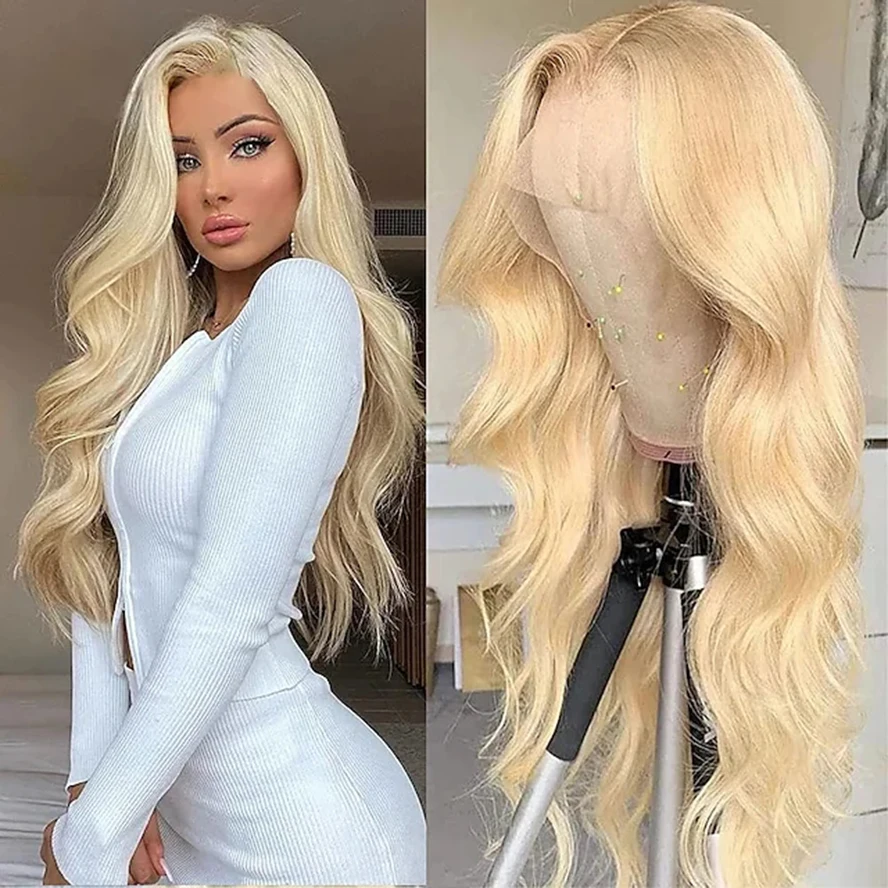 Remy Human Hair lace front Wigs Natural looking Wig light blonde Curly Costume full Wig for white Women with bangs