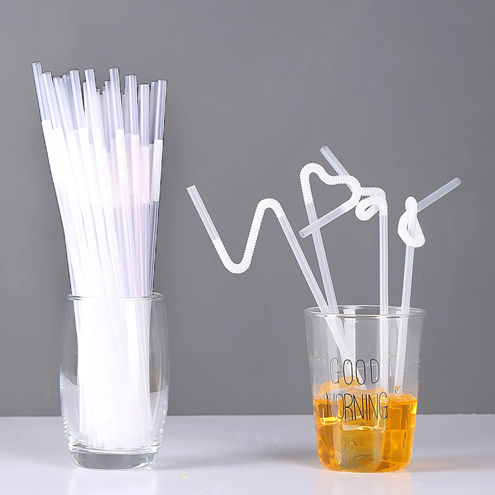 

С ложкой, соломенный цвет, креативный Тип ложки, Одноразовые ПП сверхдлинные силиконовые соломинки для кувшина, Длинные многоразовые пласт...