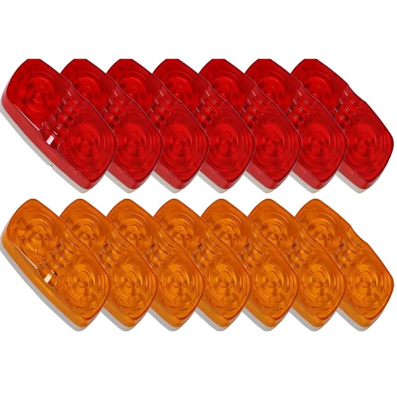 

LED Trailer Marker Bullseye Light Diodes Light Indicator Double Bubble Surface Mount Camper (7 Red + 7 Yellow)
