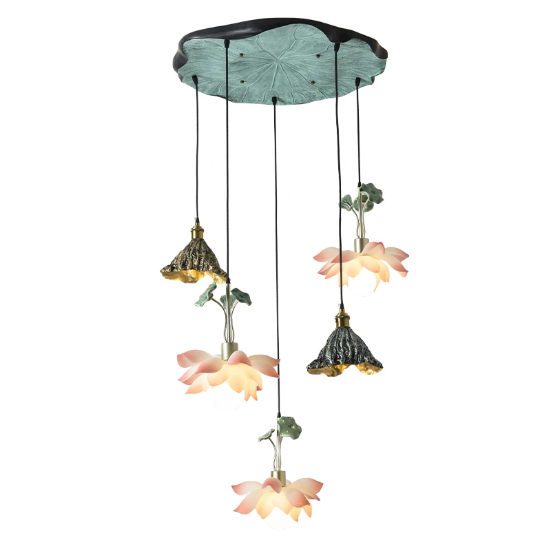 

Living Room Chandelier Creative Bedroom Dining Room Tea Room Zen Lotus Lamp Villa Stairs Lotus Lamp