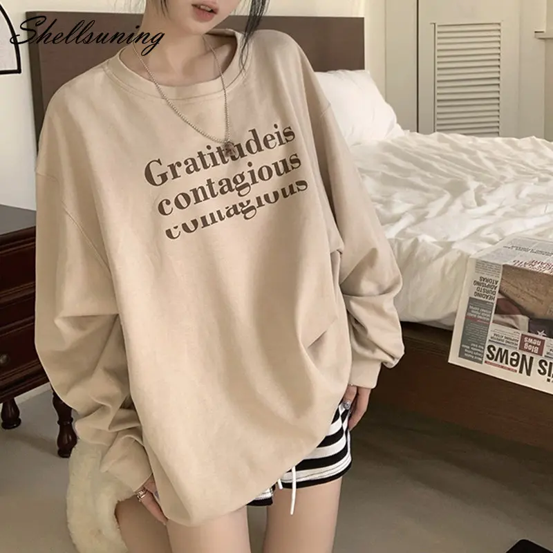 

Shellsuning Loose Letter Printed Pullover Sweatshirt Women Trendy Temperament Commute Hoodies Female Retro Streetwear Jumpers
