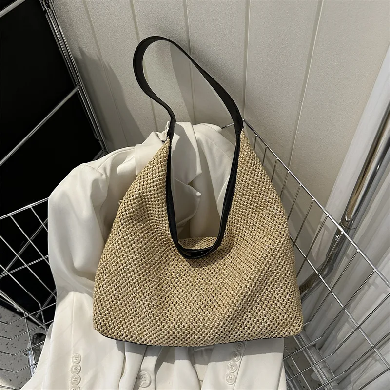 Новая повседневная женская сумка через плечо из соломы большой вместимости для