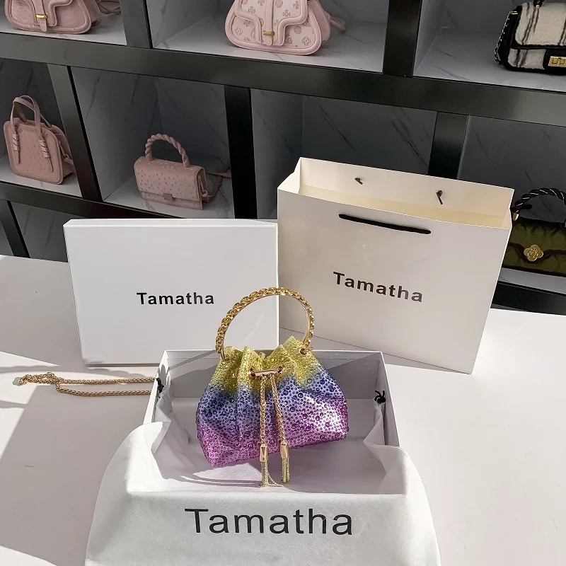 Роскошная блестящая сумка-ведро с блестками и бриллиантами вечерняя сумка