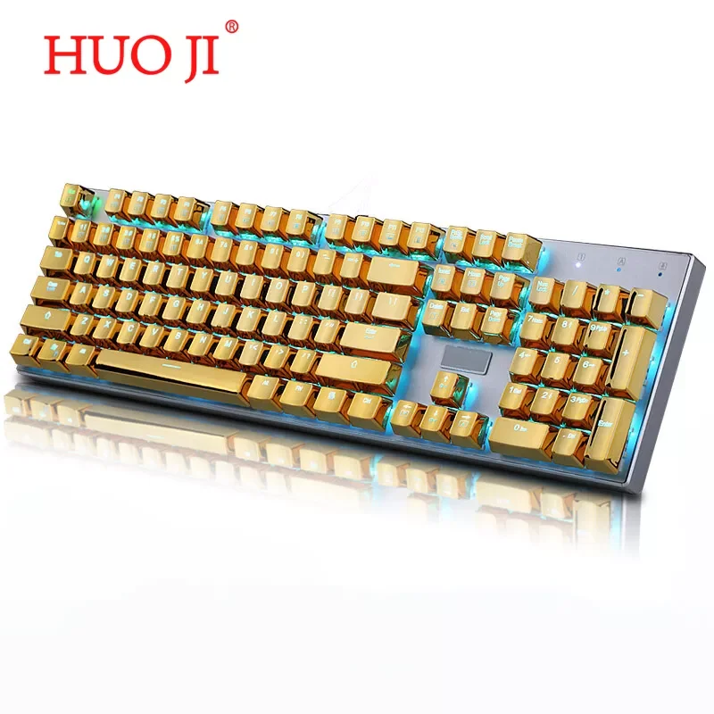 

HUOJI transparent mechanical keyboard keycap metal plating gold color keycap game custom 104 key set