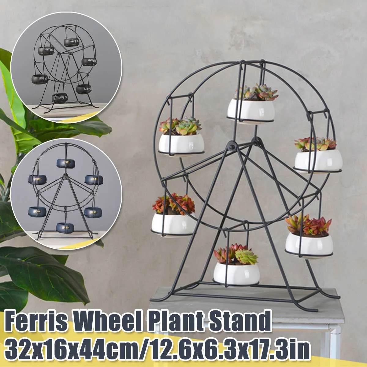 

Green Art Simple Creative ins Ferris Wheel Iron Ceramic Succulent Flower Pot Nordic Combination Flower Pot Iron Frame Set