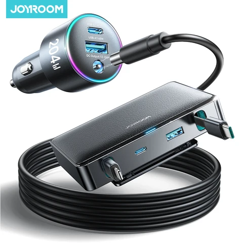 Автомобильное зарядное устройство Joyroom 204 Вт, 6 портов USB C, быстрое автомобильное зарядное устройство Starlink для iPhone 17, 16, 15, 14, iPad MacBook, мини-автомобильный адаптер JR-CCL08