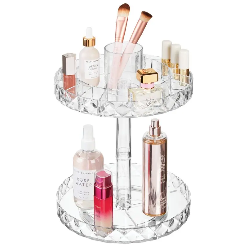 

Spinning 2-Tier Lazy Susan Makeup Turntable Storage Center Tray - Rotating Organizer for Bathroom Vanity Counter , Dressing Tabl