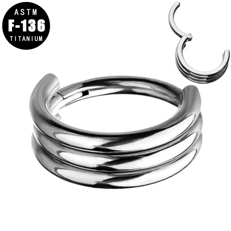 

ASTM F136 Titanium Hinged Segment Hoop Rings with Triple Layered Hoops Nose Ring Septum Piercing Ear Cartilage Tragus Earrings