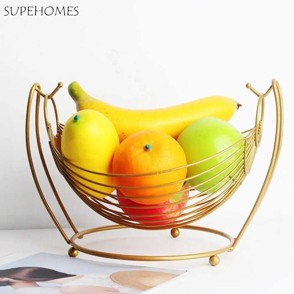 

Gold Fruit Vegetable Basket 1pc Iron Wire Hammock Shaped Fruit Container Display Tray Snack