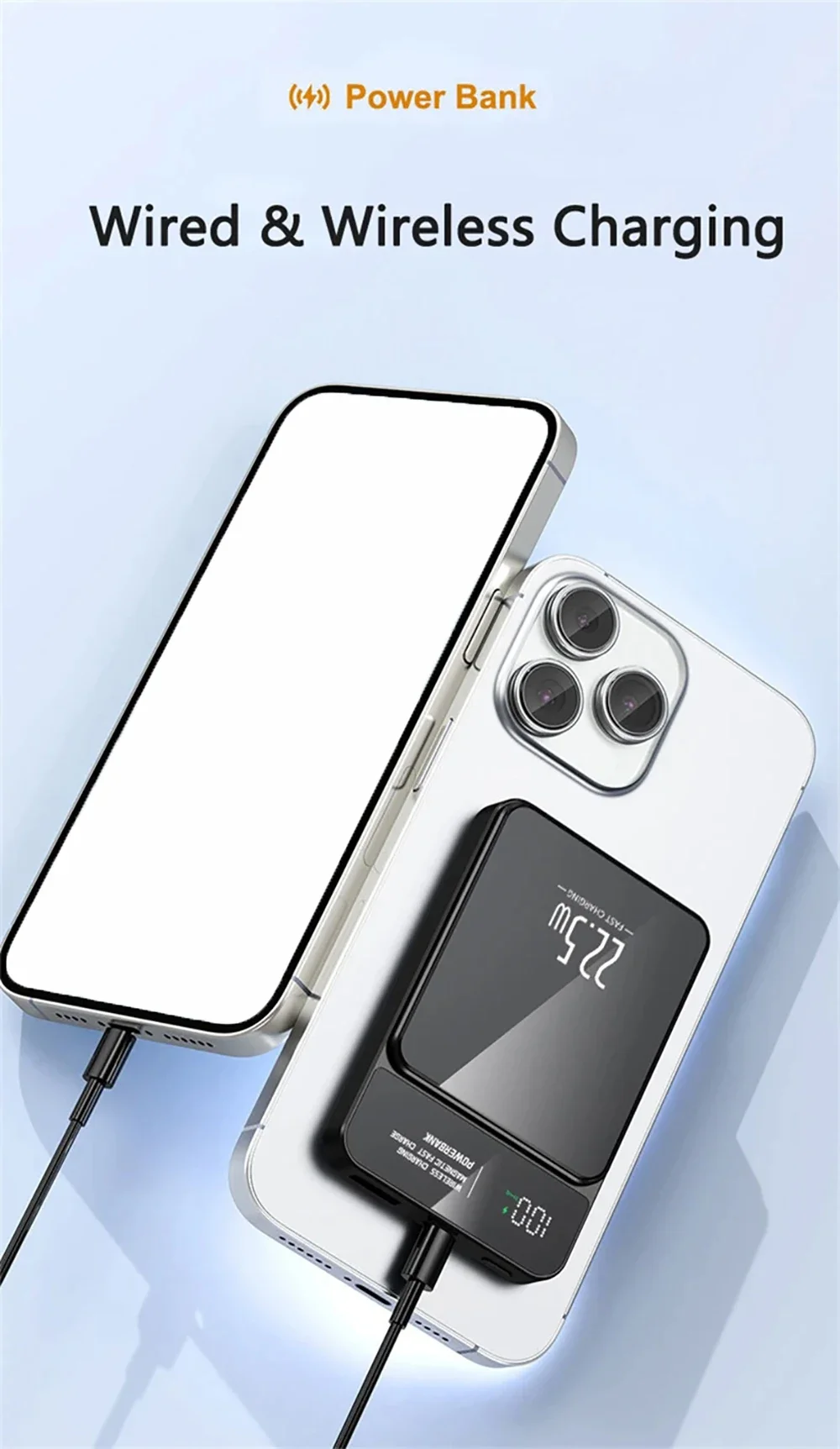 Фото Новый 10000 мАч Macsafe Power Bank Магнитный беспроводной Powerbank 22,5 Вт Быстрое зарядное устройство для iPhone Xiaomi Samsung Внешняя батарея телефона №3