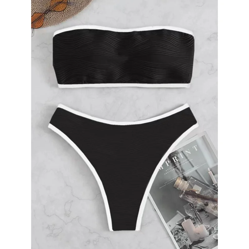 

Contrast Binding Bandeau Bikinis 2023 Women Sexy Thong Swimsuit Push Up Swimwear Female Bathing Suit Swimming Summer Beachwear